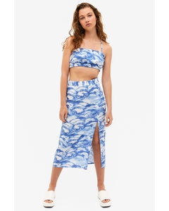 Blue Wave Side Slit Midi Skirt Blue Waves