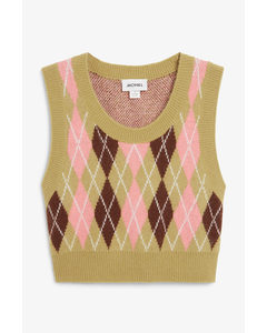 Knit Vest Pink And Brown Argyle