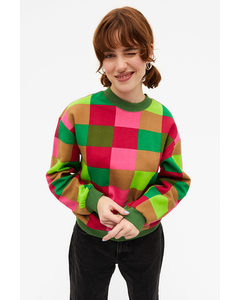 Pink And Green Check Print Crew Neck Sweater Pink & Green