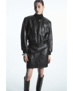 Appliquéd Leather Mini Skirt Black
