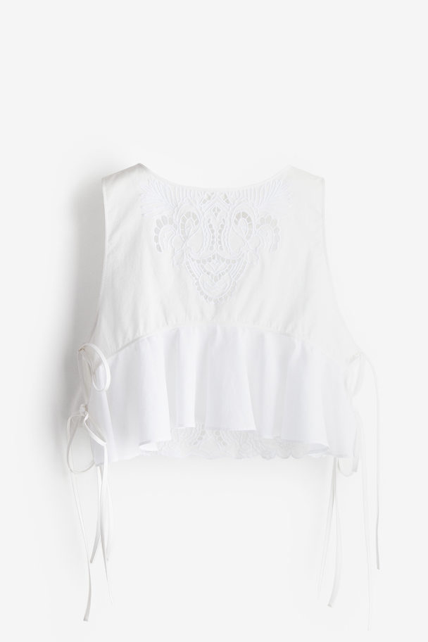 H&M Top Met Broderie Anglaise Wit