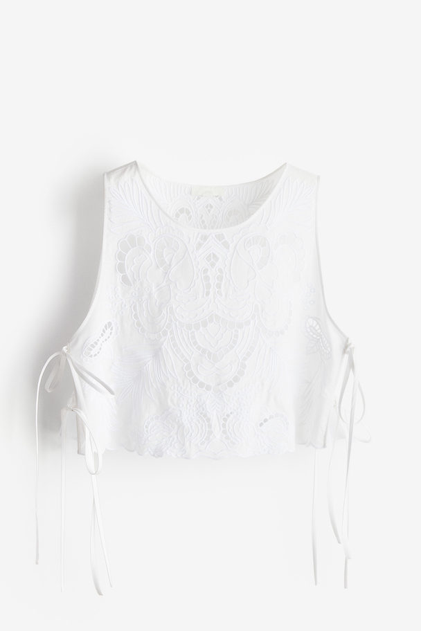 H&M Top Med Broderie Anglaise Hvid