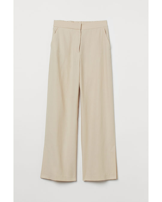 H&M Wide Side-slit Trousers Light Beige