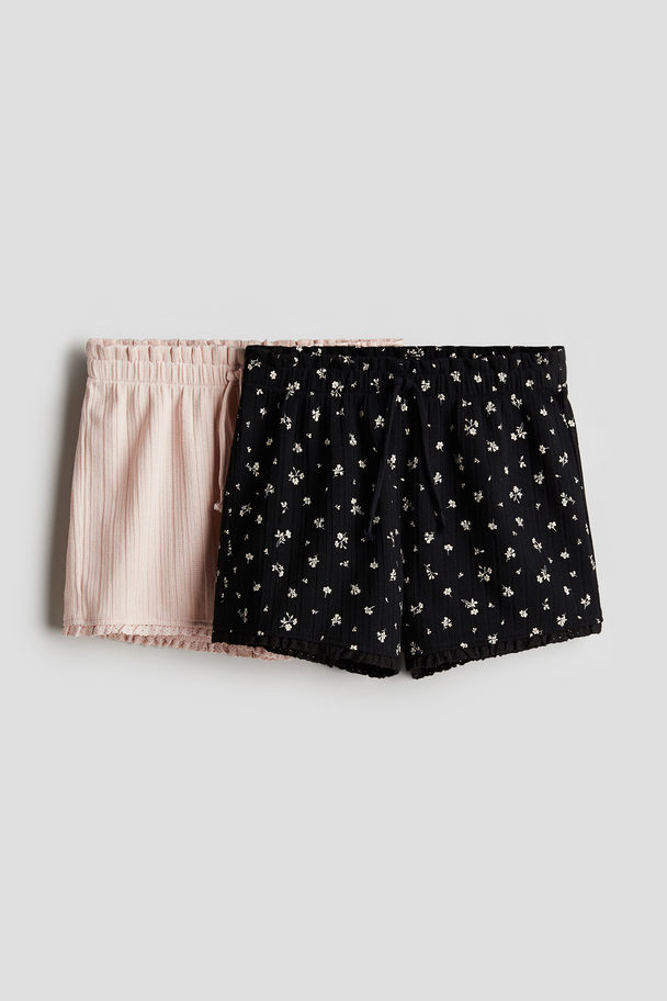 H&M 2-pack Pull-on Jersey Shorts Black/floral