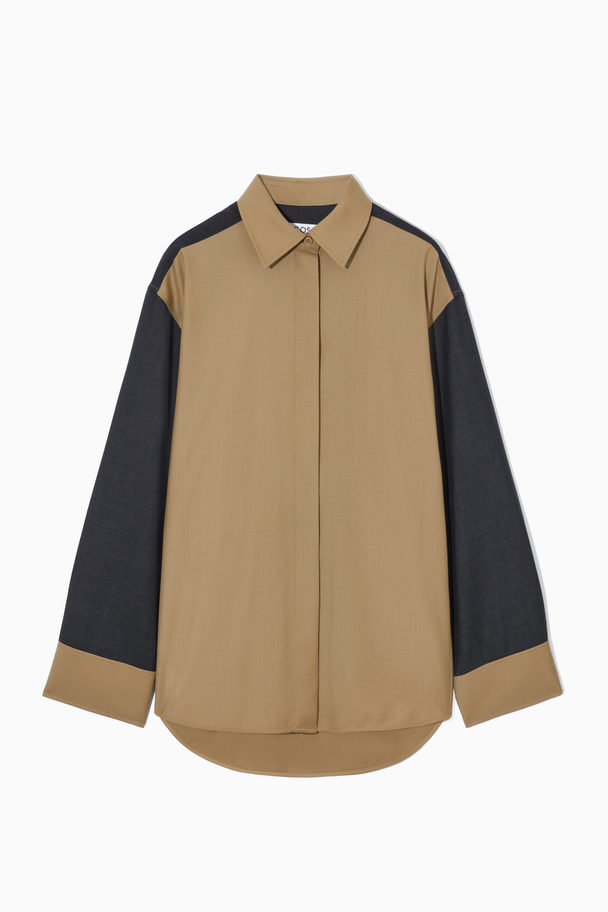 COS Deconstructed Colour-block Wool Shirt Beige / Navy