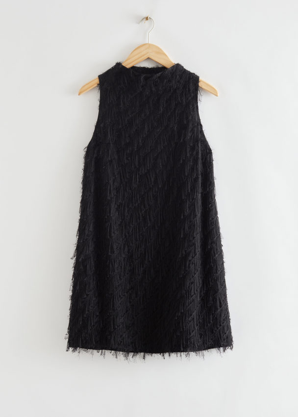 & Other Stories Feather Embellished A-line Dress Black