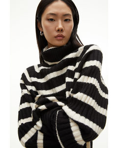 Rib-knit Polo-neck Jumper Black/striped