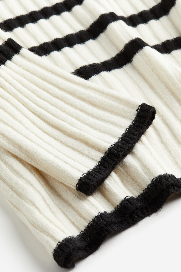H&M Rib-knit Polo-neck Jumper White/striped
