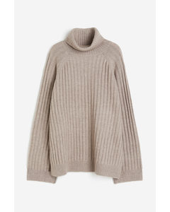 Rib-knit Polo-neck Jumper Beige