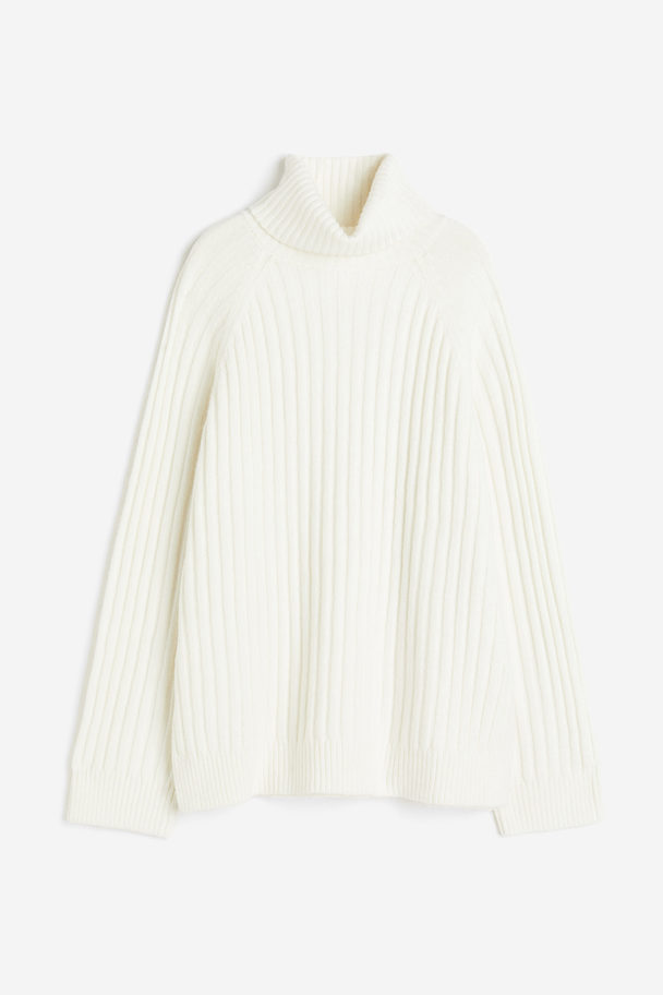 H&M Rib-knit Polo-neck Jumper White