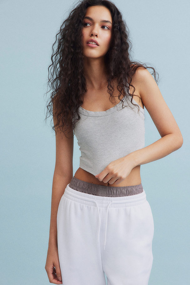 H&M Cropped Straptop Lichtgrijs Gemêleerd