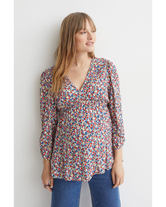 H&M Mama V-neck Blouse Red/small Flowers