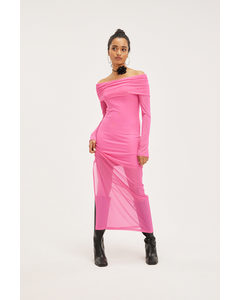 Long Sleeved Off Shoulder Maxi Dress Pink