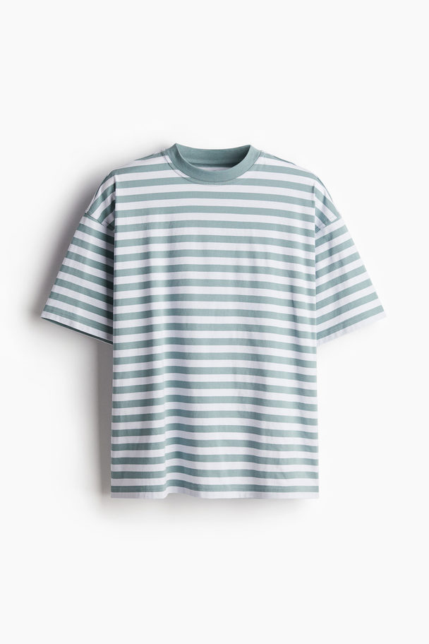 H&M T-Shirt in Oversized Fit Türkis/Gestreift