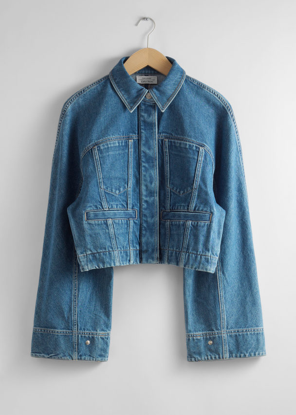 & Other Stories Cropped Denim Jacket Mid Blue