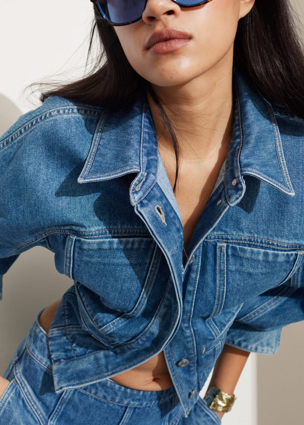 & Other Stories Cropped Denim Jacket Mid Blue