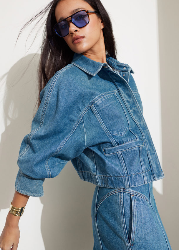 & Other Stories Cropped Denim Jacket Mid Blue