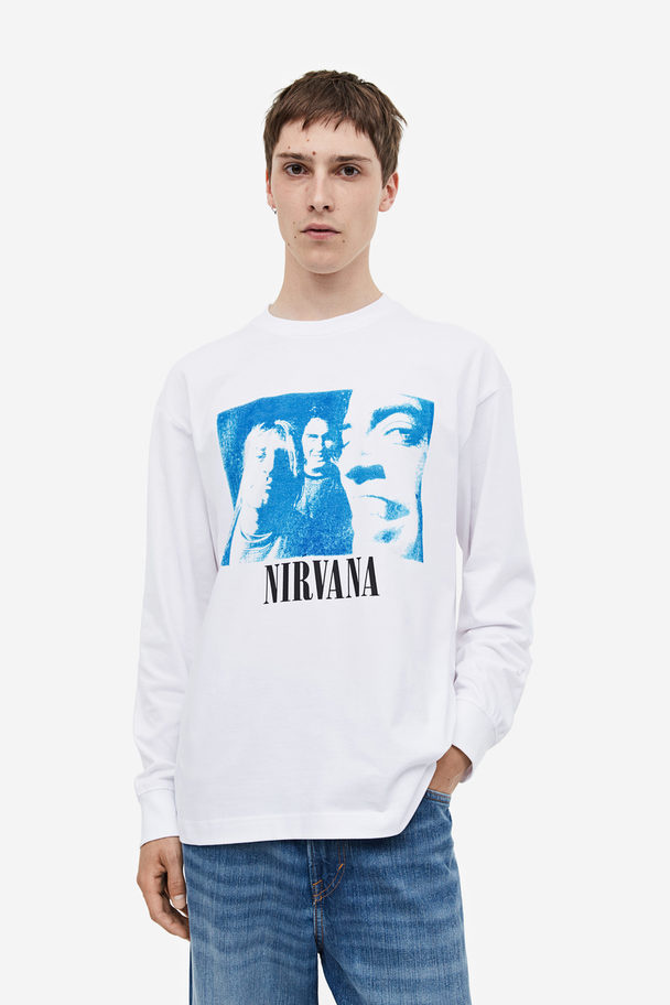 H&M Relaxed Fit Printed Jersey Top White/nirvana