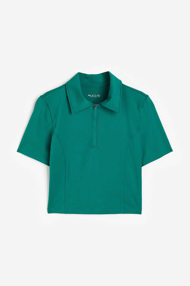 H&M Drymove™ Cropped Tennis Shirt Dark Green