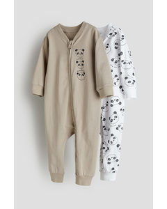 Set Van 2 Katoenen Pyjama's Met Dessin Taupe/panda's
