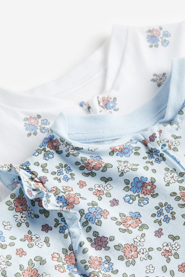 H&M Set Van 2 Katoenen Pyjama's Met Dessin Lichtblauw/bloemen