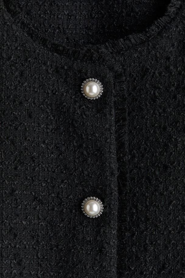 H&M Cropped Bouclé-weave Jacket Black