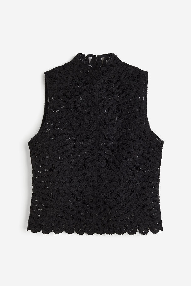 H&M Top Med Hæklet Look Sort