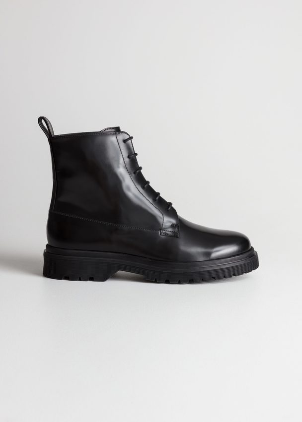 & Other Stories Lace-up Leather Boots Black