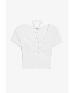 White Cropped Top With Drawstring White