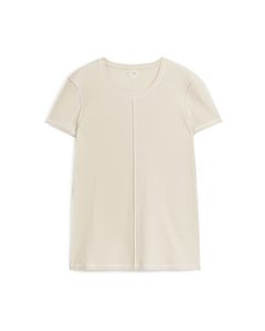 Schmal geschnittenes Baumwoll-T-Shirt Cremeweiß/Weiß