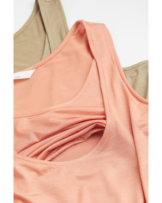 H&M Mama 2-pack Nursing Vest Tops Beige/coral Pink