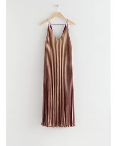 Geplisseerde Midi-jurk Met Spaghettibandjes Paars