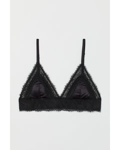Lace-trimmed Padded Bra Black