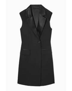 Satin-panelled Wool Tuxedo Dress Black