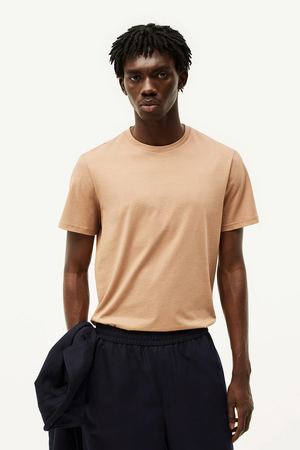 H&M Slim Fit Pima Cotton T-shirt Light Brown