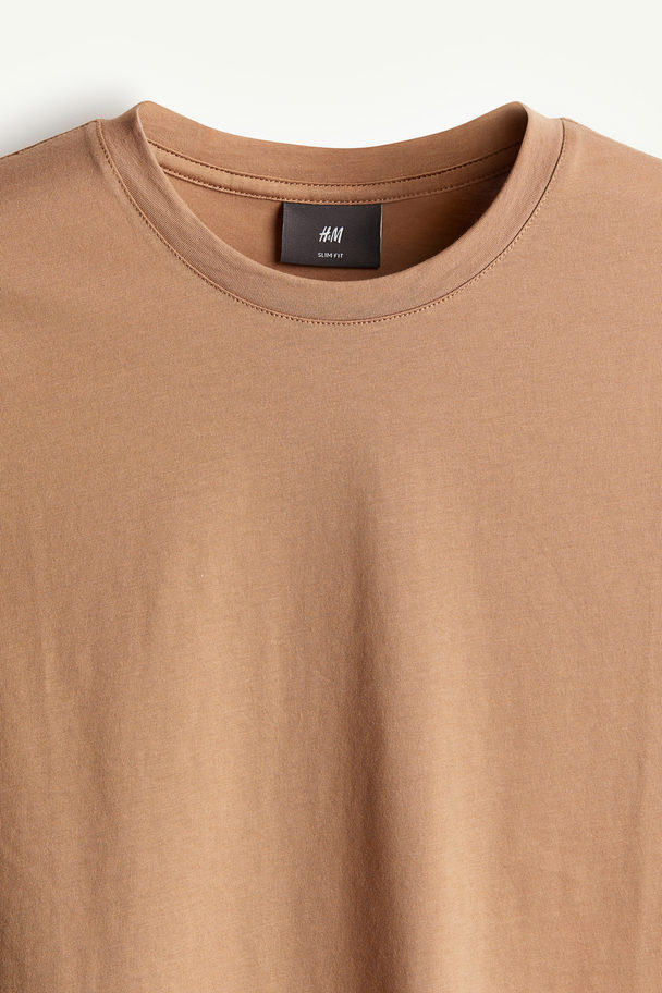 H&M Slim Fit Pima Cotton T-shirt Light Brown