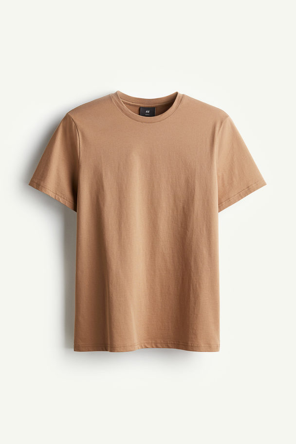H&M T-shirt I Pimabomull Slim Fit Ljusbrun