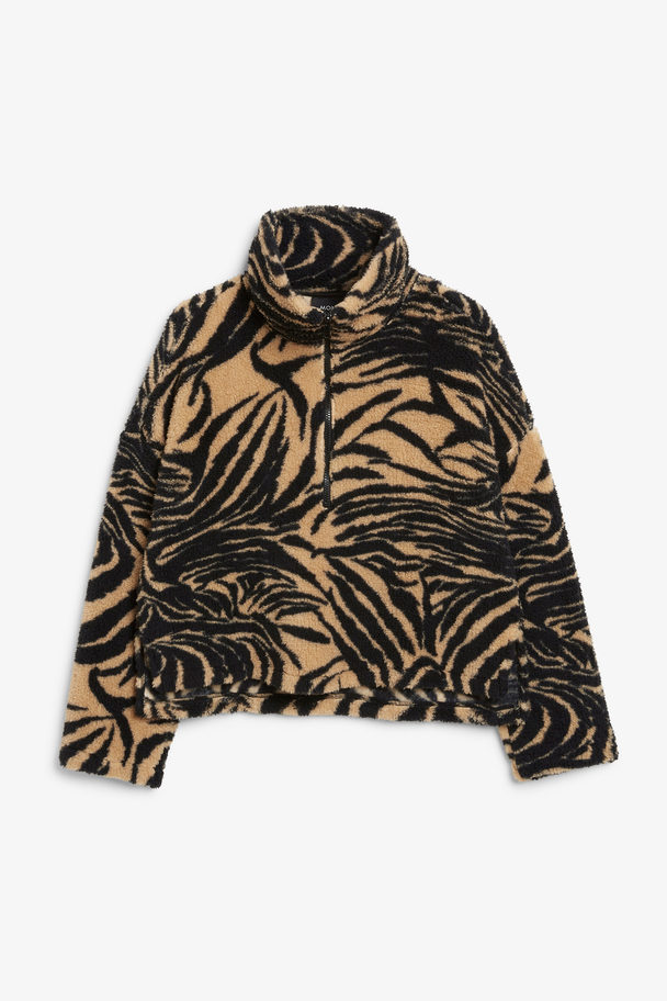 Monki Tiger Faux Fleece Half-zip Sweater Tiger