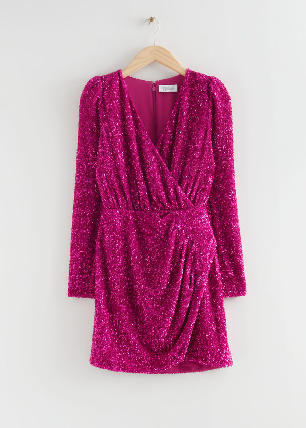 & Other Stories Sequin Wrap Mini Dress Pink