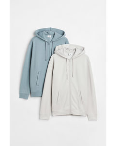 2-pack Loose Fit Zip-through Hoodies Turquoise/light Grey