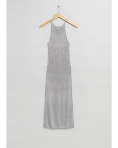 Fitted Metallic Halterneck Dress Silver