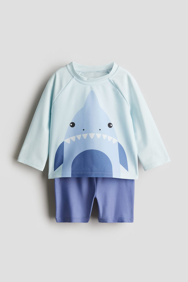 H&M Zwemset Upf 50 Lichtblauw/haai