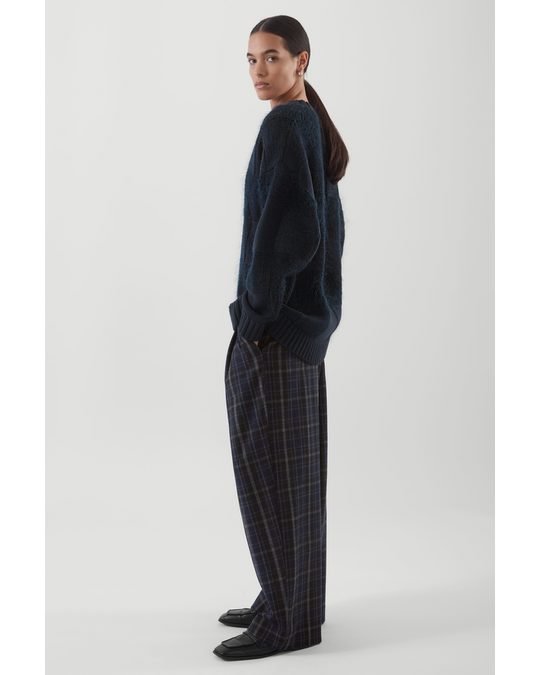 COS Oversized Checked Wool Jumper Navy
