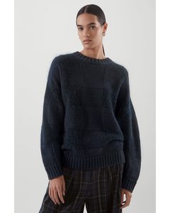 Oversized Checked Wool Jumper Navy