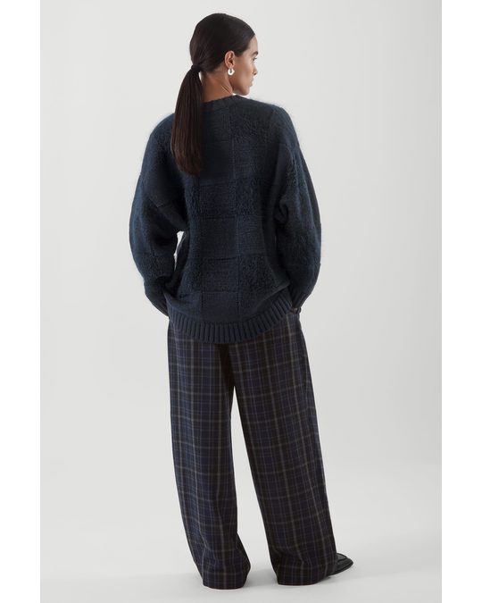 COS Oversized Checked Wool Jumper Navy