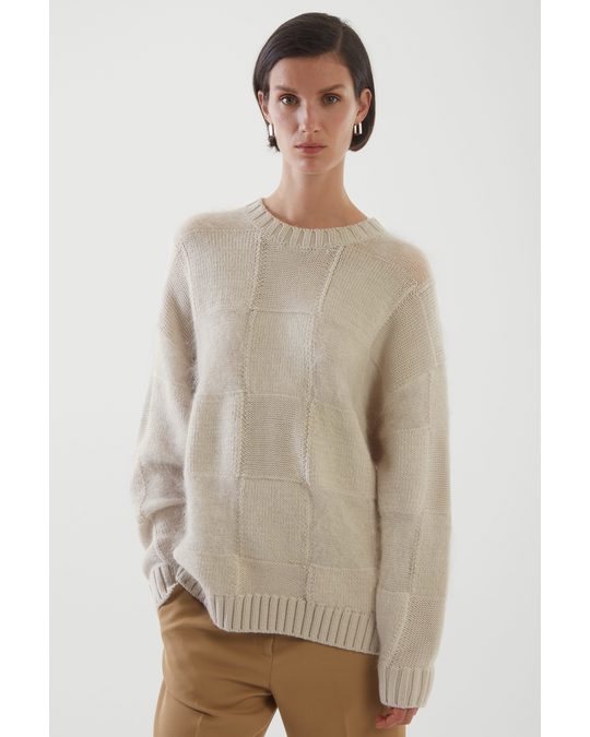 COS Oversized Checked Wool Jumper Off-white