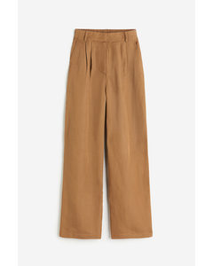 Wide Linen-blend Trousers Light Brown