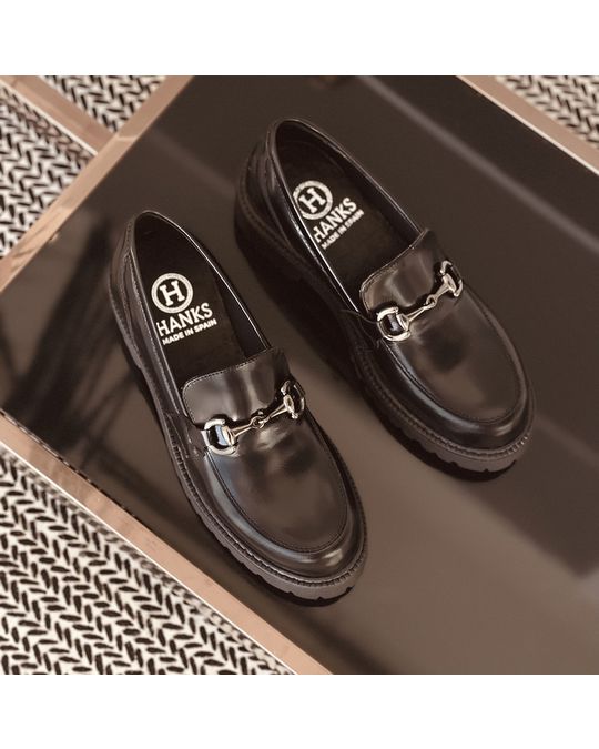 Hanks Cleo Florentic Black Leather Loafer For Woman