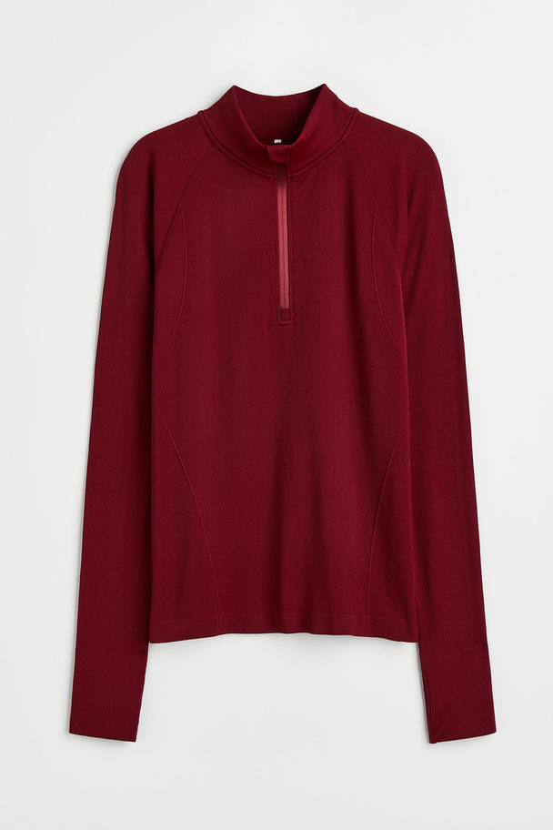 H&M Seamless Ribbed Sports Top Dark Red