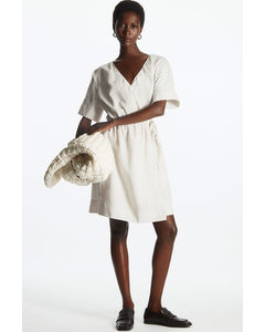 Mini Linen-blend Wrap Dress Cream